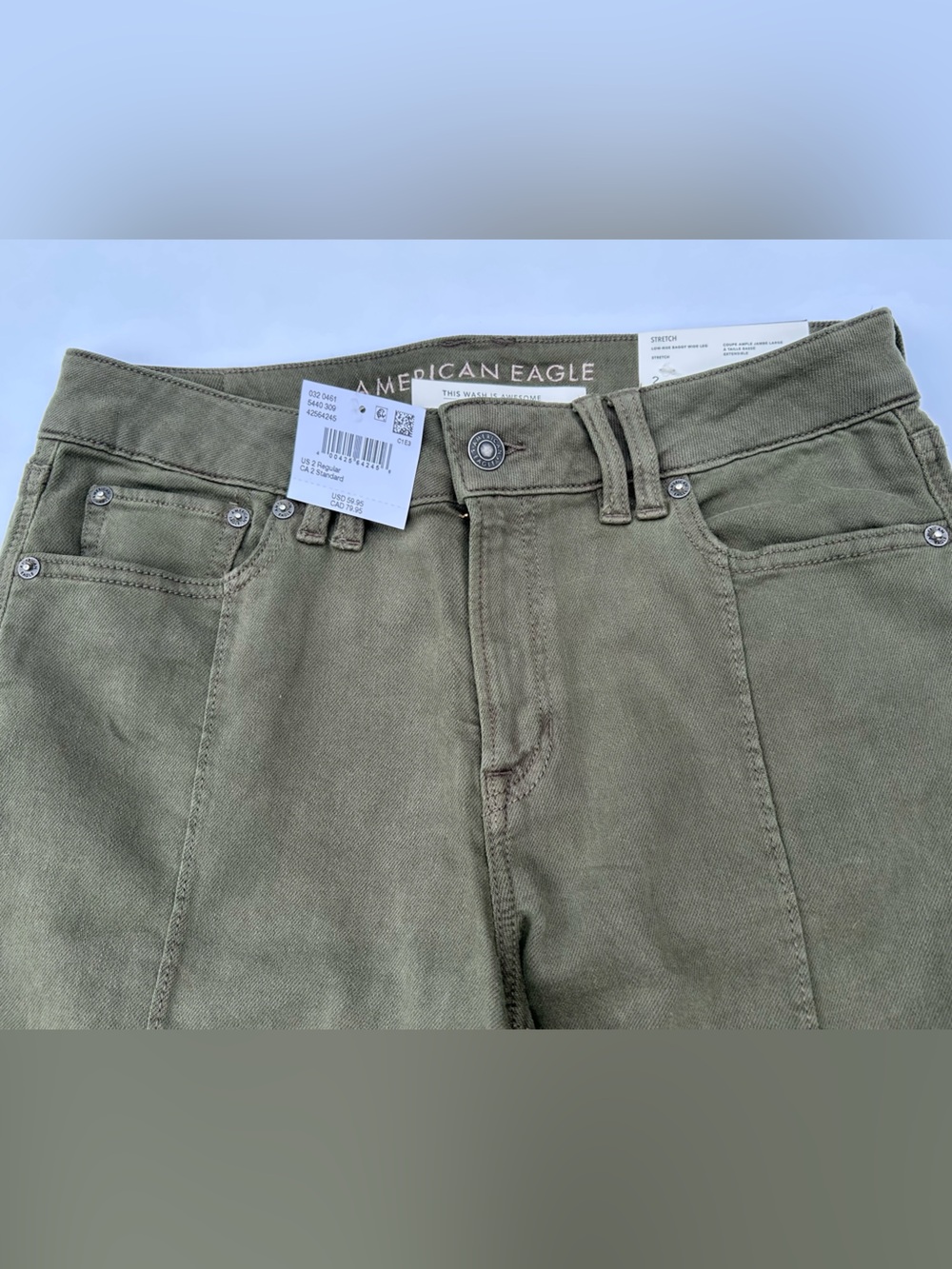 NWT🌷American Eagle Low-Rise Baggy Wide Leg Olive Pants - Picture 2 of 7